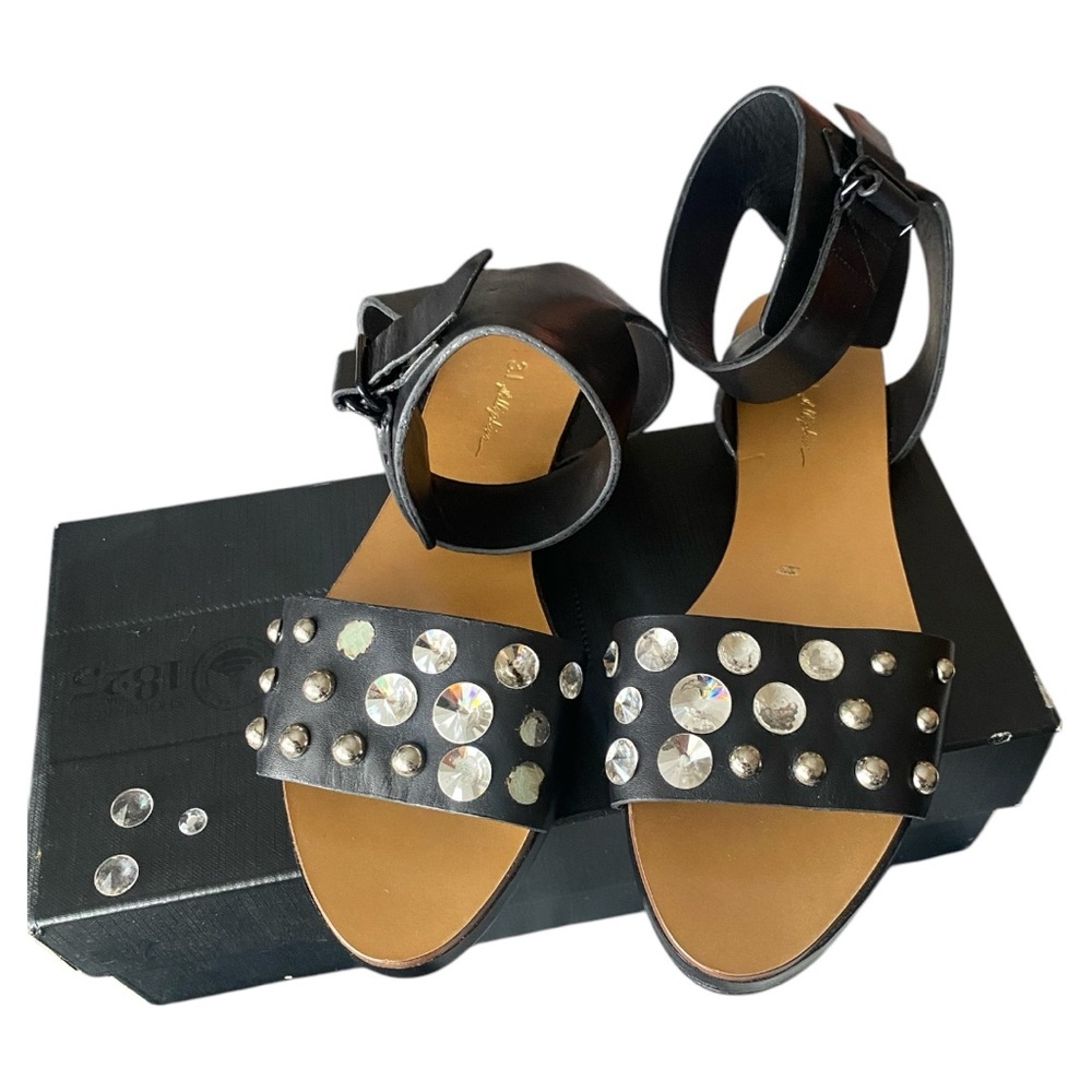 3.1 Phillip Lim Gladiator Black wrap Rhinestone Flat Sandals